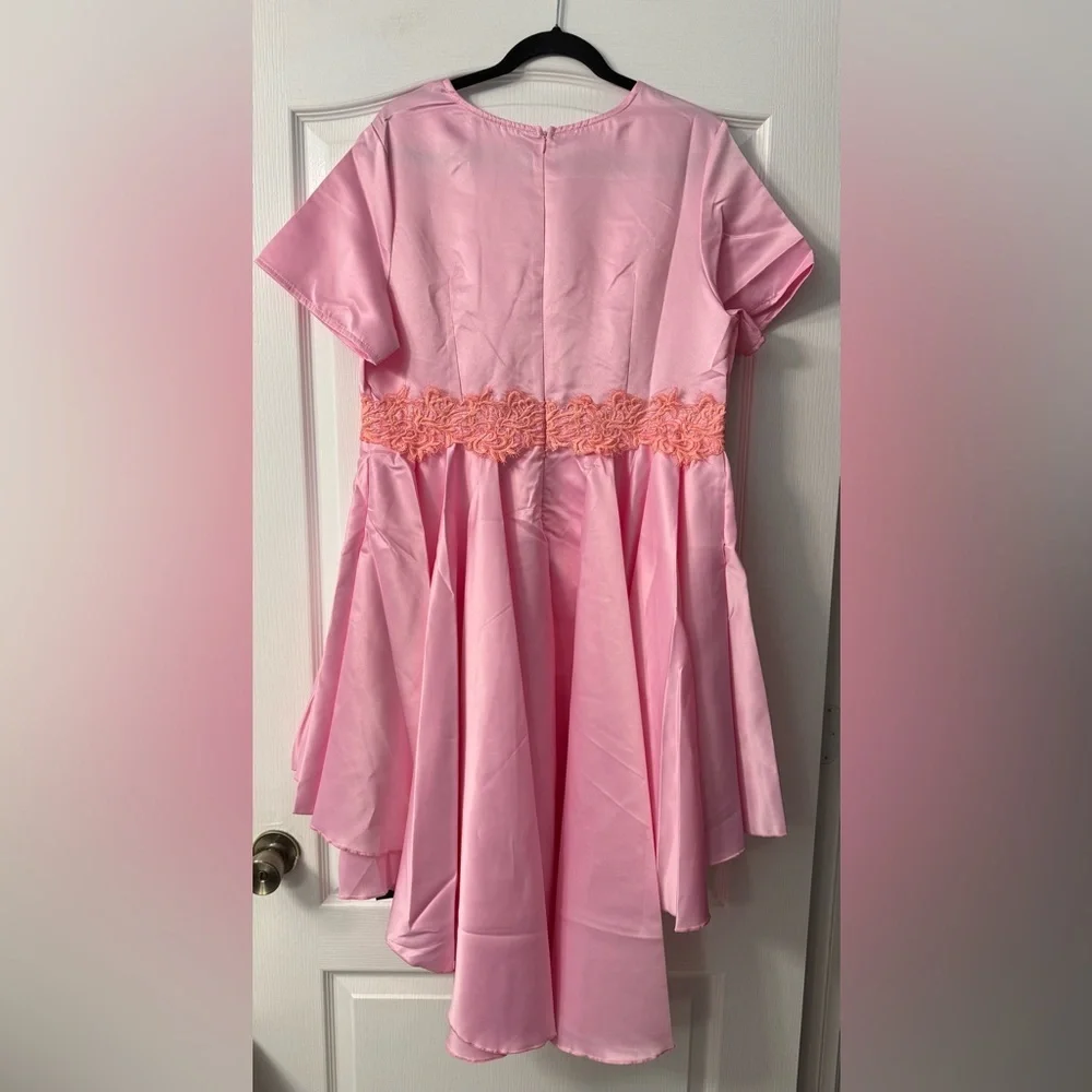 XPLUSWEAR Pink High-Low Dress with Lace Detail